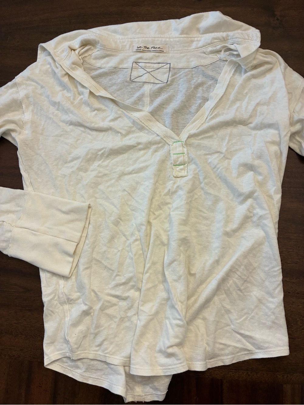 Free People We The Free Collared Split Neck Top Women’s Medium Cream Long Sleeve